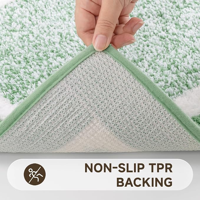 Pauwer Bathroom Rugs Sets 5 Piece, Microfiber Bath Mats, Green | Non Slip Washable U Shaped Toilet Rug, Long Shower Runner, Toilet Lid Cover, Quick Dry Absorbent Plush Floor Carpet