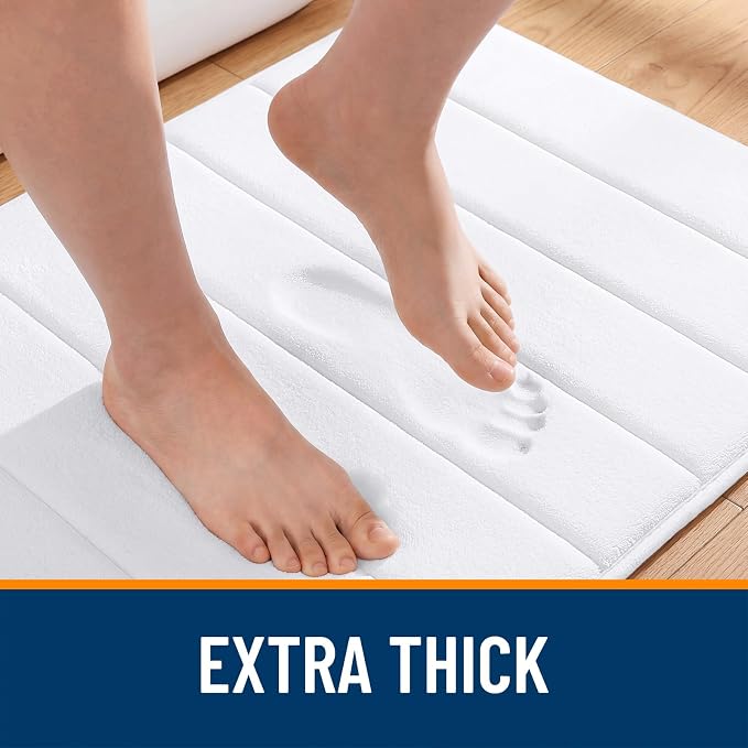 OLANLY Memory Foam Long Bathroom Rugs Runner 47x24, Super Soft Absorbent | White, Quick Dry Bath Mat, Machine Washable Shower Floor Rugs, Bathmat Carpet for Bathroom Floor, Tub and Shower