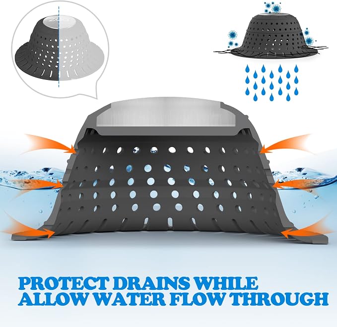 Shower Drain Hair Catcher Bathtub Drain Strainer Sink Drain Protector | Collapsible Pop-Up Drain Hair Catcher, Traps Hair & Prevents Clogs, Bathroom Fixture Accessories, Black, 2-Pack