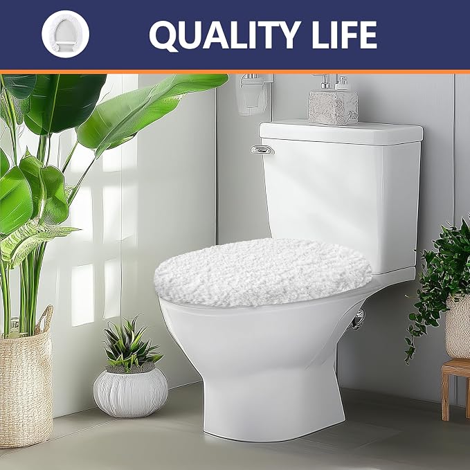 Soft Microfiber Toilet Seat Cover 17.5" x 15" Machine Washable | Solid Toilet Lid Cover Adjustable Rubber Backing Fits Most 16 -17.5" L x 14-16" W Round Oblong and Elongated Toilet Seat