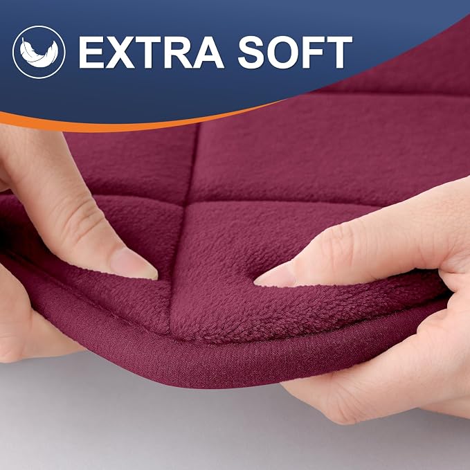 OLANLY Memory Foam Bath Mat 44x24, Ultra Soft and Absorbent Bathroom Rugs, Machine Washable, Comfortable Bath Carpet for Bathroom Floor, Tub and Shower, Burgundy