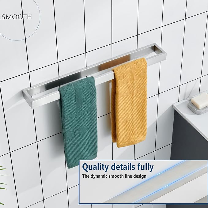 KOKOSIRI Towel Bars Brushed Nickel Bath Towel Hanger Holder 24-Inch Kitchen Rack Stainless Steel for Bathroom Hardware Wall Mount, 2 Pack B4008BR-L24-P2