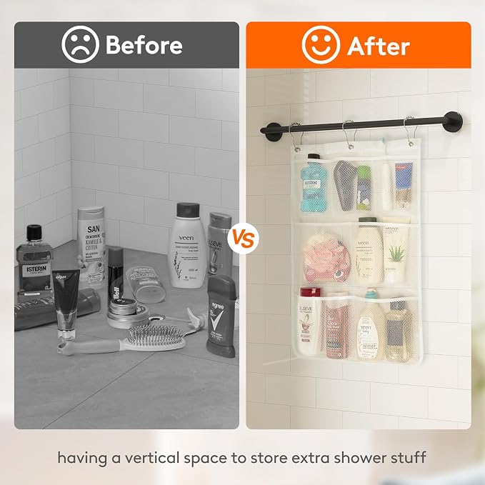 Lifewit Cruise Essentials Shower Caddy Must-Have, 7 Pockets Hanging Bathroom Organizer with Quick-Dry Mesh, Portable Shower Bag to Storage Soap, Shampoo, for RVing, Travel, Camping, White, 2 Packs | 17" x 25.6", Attached 6 Hooks, Quick-Dry, Portable, C...