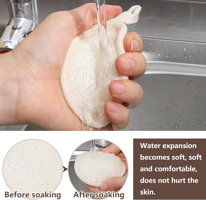 4PCS Loofah Sponge Exfoliating Body Scrubber, Natural Shower Bath Loofah Exfoliating Sponge, Face Body Exfoliator Scrubber for Women Men Bath Shower, Eco-Friendly (2 Styles)
