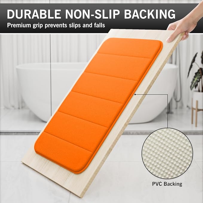 Orange Bathroom Rugs Set 2 Piece Memory Foam Bath Non-Slip Bath Mat,Washable Room Mats,Absorbent Shaggy Rugs Super Soft Kitchen Mats, Batroom Carpets for Bathroom,Tub,Shower Home Decor
