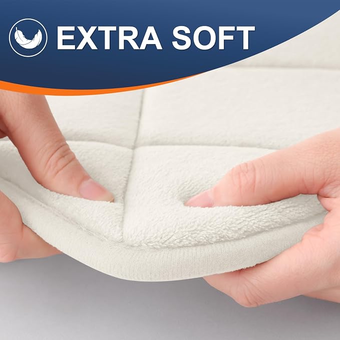 OLANLY Memory Foam Bath Mat 44x24, Ultra Soft and Absorbent Bathroom Rugs | Ivory, Quick Dry, Machine Washable Shower Bath Rugs, Comfortable Bath Carpet for Bathroom Floor, Tub and Shower