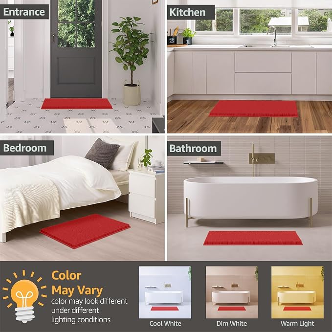 LuxUrux Red Christmas Bathroom Rugs Sets 2 Piece: Quick Dry, Soft Plush Anti-Slip, Super Absorbent. Includes Rectangular (31x20 inches) & U-Shaped Toilet Mat (20x20 inches) | Red