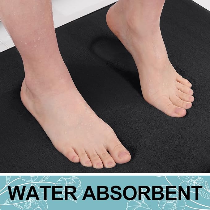 Smiry Memory Foam Bath Mat 70x24, Extra Soft and Absorbent Bathroom Rugs | Black, Quick Dry Machine Washable Non-Slip Bath Mat for Bathroom Floor, Shower and Tub