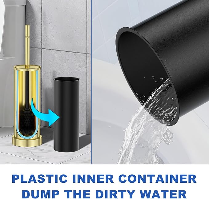 304 Stainless Steel Toilet Brush and Holder Set, Toilet Bowl Brush and Holder, Heavy Duty with Long Handle, Removable Inner Bowl and Splash Protection for Bathroom
