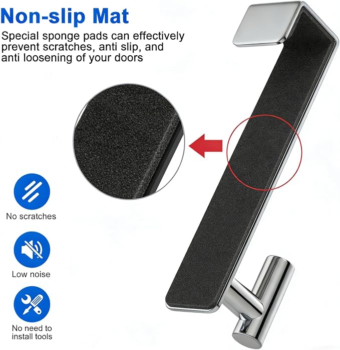 PMMASTO 2-Pack Over The Door Hooks - Rustproof Stainless Steel Door Hangers for 1-3/4 Inch Doors, Non-Marking and Tool-Free Easy Install (Silver, T Shape)