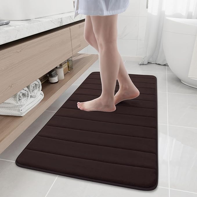 Buganda Memory Foam Bath Mat 47 x 20, Ultra Soft Absorbent Bathroom Rugs | Brown, Machine Washable Quick Dry Bath Mats for Bathroom Floor, Shower and Tub, Home Decor Accessories