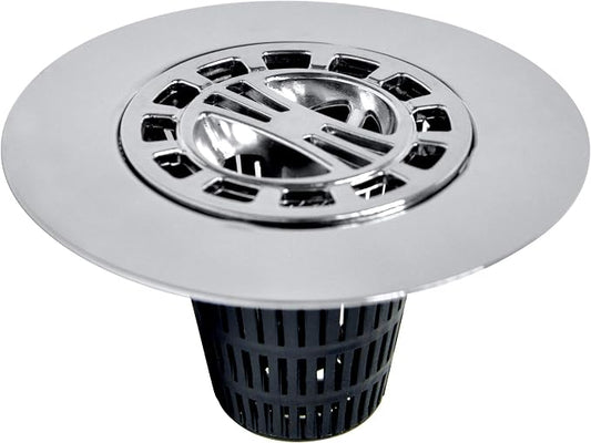 Danco Snap-in Shower Drain Cover with in-Drain Hair Catcher, 4-1/4" Round, Chrome Strainer, (10529)