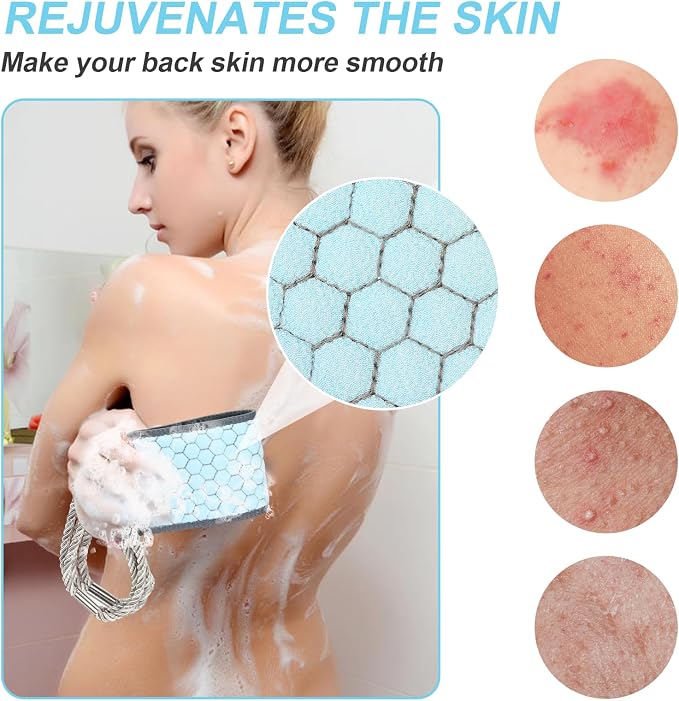 38 Inch Exfoliating Back Scrubber for Shower, Back Washer, Blue | Dual Handles Long Bath Exfoliator, Full Back Coverage without Straining, Dual-Sided for Deeper Cleansing, Men & Women Acne