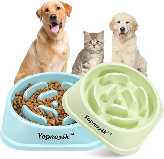 2 Pack Slow Feeder Dog Bowls for Medium Dogs & Cats | Non-Slip Base, Anti-Choking Design, Reduces Bloating & Overeating, Easy to Clean, 1.5-2 Cups