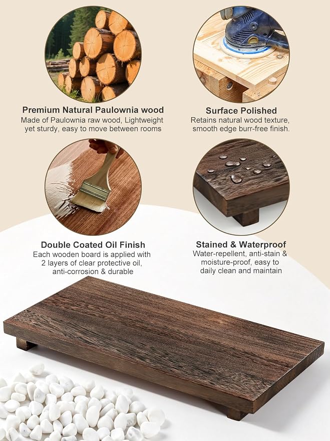 16 x 8 inch Wood Riser Pedestal Stand, Wood Riser for Kitchen Counter | Farmhouse Large Wood Tray for Kitchen Counter, Bathroom Decor, Sink, Soap Dishes, Plant, Bottles, Candles Display, Jewelry