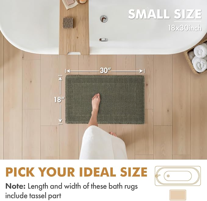 MIULEE Set of 2 Waffle Bathroom Rugs Bordered Bath Mat Green 18x30 Inch | Non Slip, Super Absorbent, Washable, Ultra Soft, Rubber Backed Bath Rugs for Bathroom Floor Tub and Shower, Boho Decor