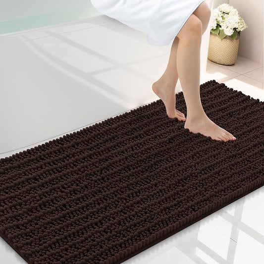 Smiry Bathroom Rugs 47X24, Extra Soft Rubber Backing Chenille Bath Mats | Brown Machine Washable Non Slip Quick Dry Bath Mats for Bathroom Floor, Tub, Shower, Home Decor Accessories