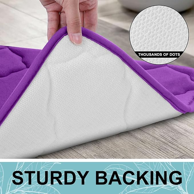 OLANLY Memory Foam Bath Mat Rug 47x24, Ultra Soft Bathroom Rugs, Purple | Thick Absorbent Carpet, Non-Slip Backing, Machine Washable, for Bathroom Floor, Tub, Shower and Home Decor Accessories