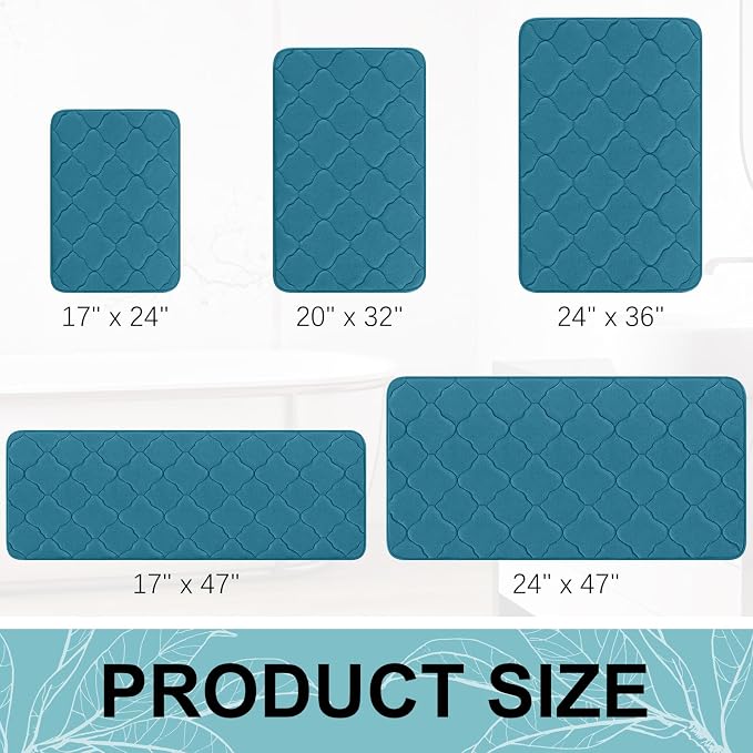 OLANLY Memory Foam Bath Mat Rug 36x24, Soft Bathroom Rugs, Peacock Blue | Thick Absorbent Carpet, Non-Slip Backing, Machine Washable, for Bathroom Floor, Tub, Shower and Home Decor Accessories