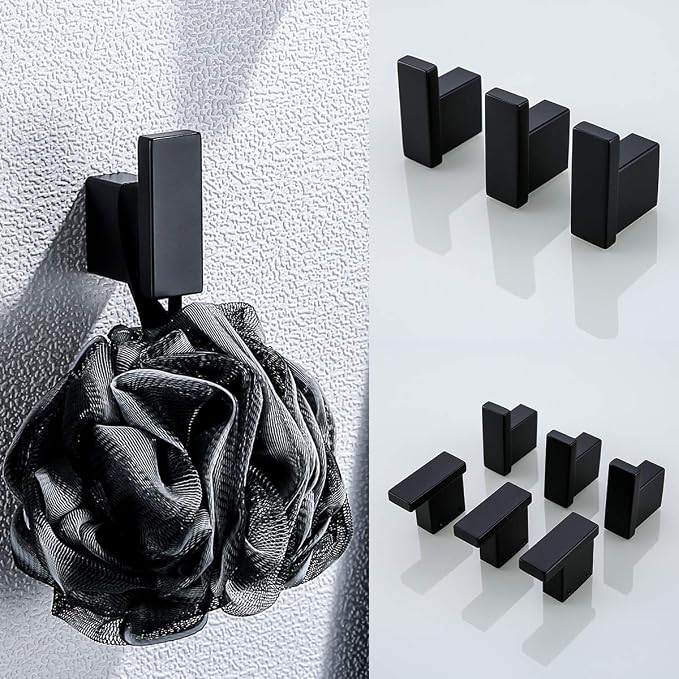 RANDOM Matte Black Towel Hooks for Bathrooms Kitchen Black Hooks for Hanging 2 Pack SUS 304 Stainless Steel Wall Hooks Modern Bathroom Hardware Accessories Coat Robe Hook Wall Mounted.96009-8MB