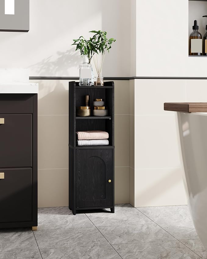 Hzuaneri Bathroom Storage Cabinet, Corner Floor Cabinet with Doors and Adjustable Shelf, Narrow Toilet Paper Cabinets, Bathroom Organizer for Small Spaces, Black BC39704X