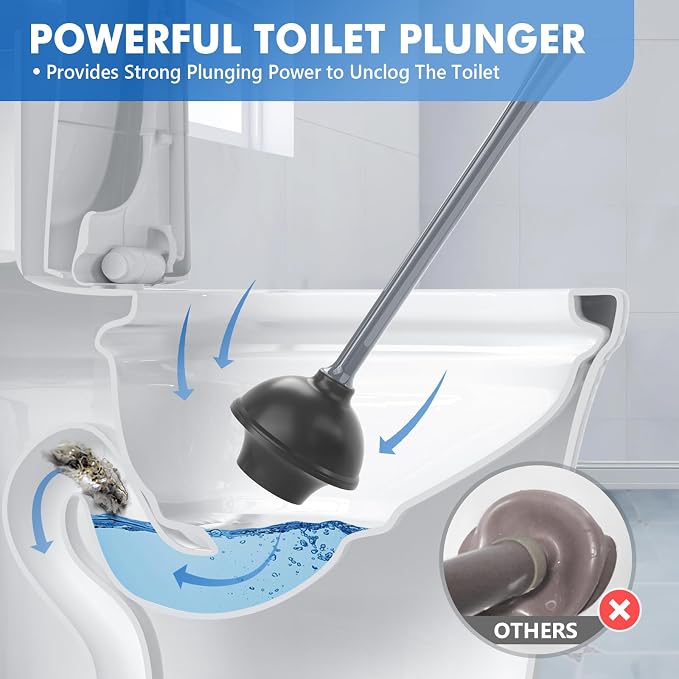 LOVLOY Toilet Plunger and Brush with Holder, Bowl Brush and Heavy Duty Toilet Plunger Set with Ventilated Holder, 2-in-1 Toilet Brush and Plunger Combo for 5.3-inch Toilet Drain New Pack (Grey, 1)