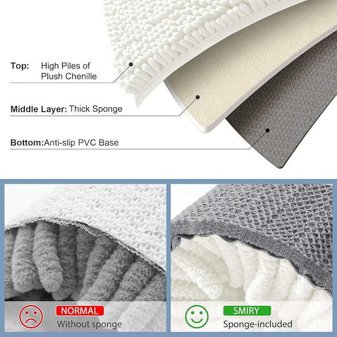 Smiry Chenille Bathroom Rugs Sets 2 Piece (34x21+30x20, Ivory) | Soft Absorbent Machine Washable Non Slip Shaggy Bath Rug Set for Tub, Shower, and Floor, Home Decor