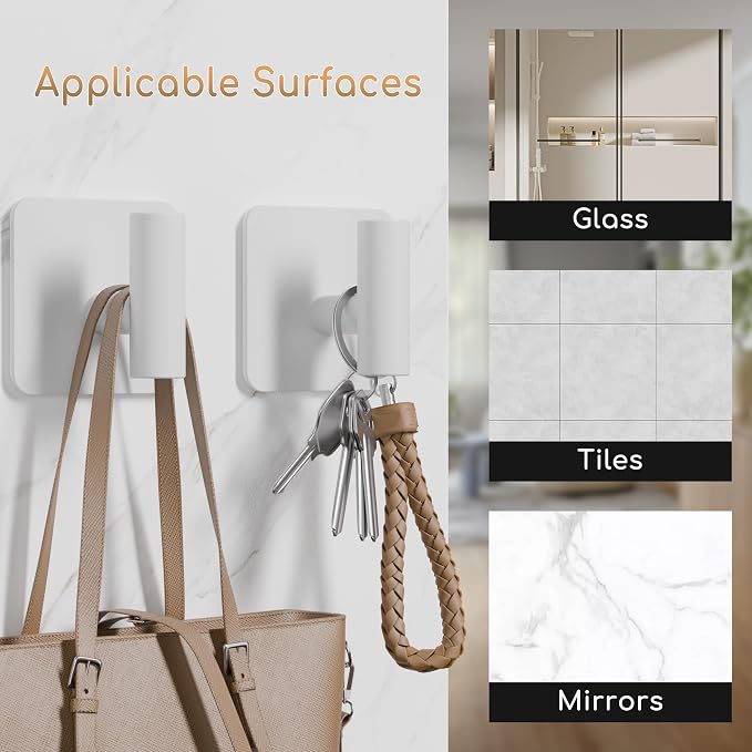 Aikzik 4 Pack Large Heavy Duty Wall Hooks - 26lb Max, Stainless Steel Adhesive Towel Hook, Shower Hooks for Hanging Towel, Coat, Robe, Wall Hook for Use in Bathroom, Kitchen and Door, White