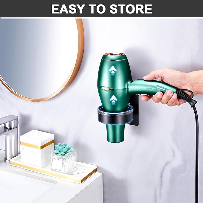 Blow Dryer Holder Wall Mounted, hairdryer holder for bathroom, Blow Dryer Organizer, hair tool organizer wall mount, Adhesive Hair Dryer Storage for Bathroom Barber Shop (Black)