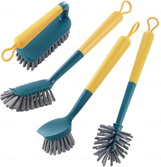 4 Pack Multipurpose Kitchen Cleaning Brushes Set,Cleaning Brush ,Brushes,Dish Brush,Bottle Brush,Scrub Brush,Bristle Brush