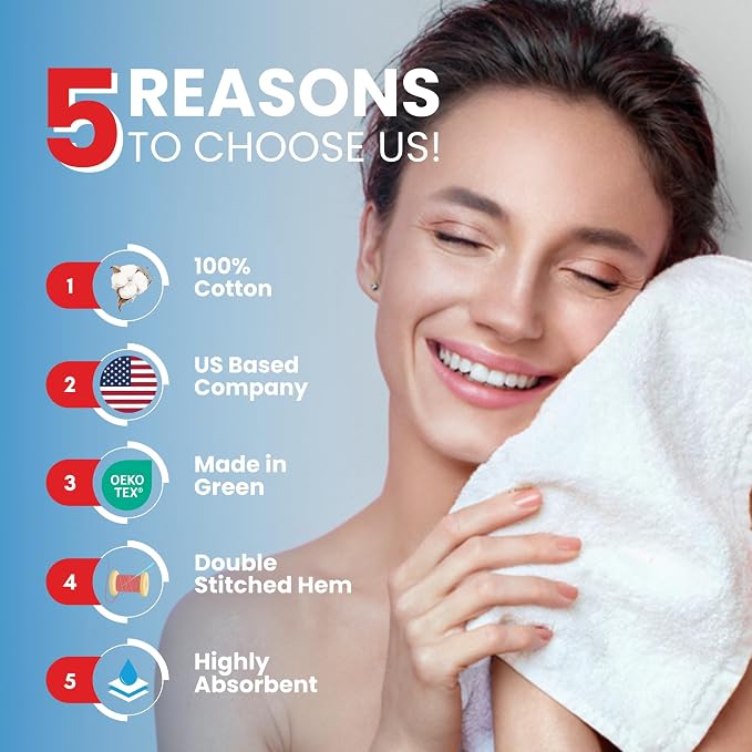 Infinitee Xclusives 100% Cotton Luxury Wash Cloths for Showering - 12 Pack | Washcloths [13x13] - Soft and Absorbent Face Towels for Bathroom Wash Clothes - Gym, Spa & Hotel Use