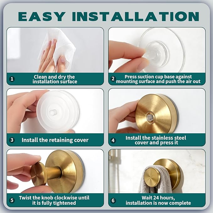 2026 Upgraded No Drill Gold Suction Cup Hooks for Shower, Heavy Duty Suction Hooks, Gold Bathroom Towel Hooks for Windows, Glass Door & Tile, 4 Pack