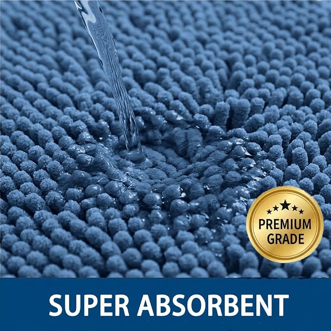 Bathroom Rugs Sets 2 Piece,Super Absorbent Chenille Bath Mats and U-Shaped Toilet Rug,Strong PVC Non Slip Backing,Microfiber Washable Dry Quickly Bath Mats for Bathroom(20"x32"+20"x20"U, Medium Blue)