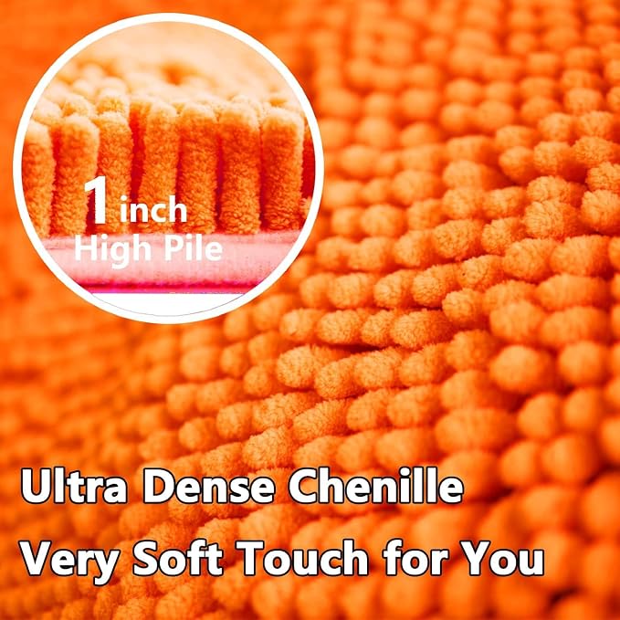 Bathroom Rugs Chenille, Extra Thick and Absorbent, Non-Slip, Machine Washable, Dry Quckily, Soft Cozy Plush, Used Under Shower Bathtub and Sink, Bath mat Sets Orange