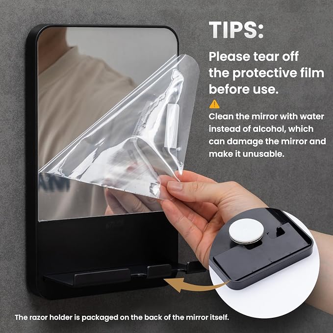 TAILI Shower Mirror Fogless for Shaving,Fogless Mirror Suction Wall Mounted | Shower Mirror Fogless, Shaving Mirrors, Removable & Reusable, Wall Mount, Razor Holder Storage, Bathroom Accessories K9