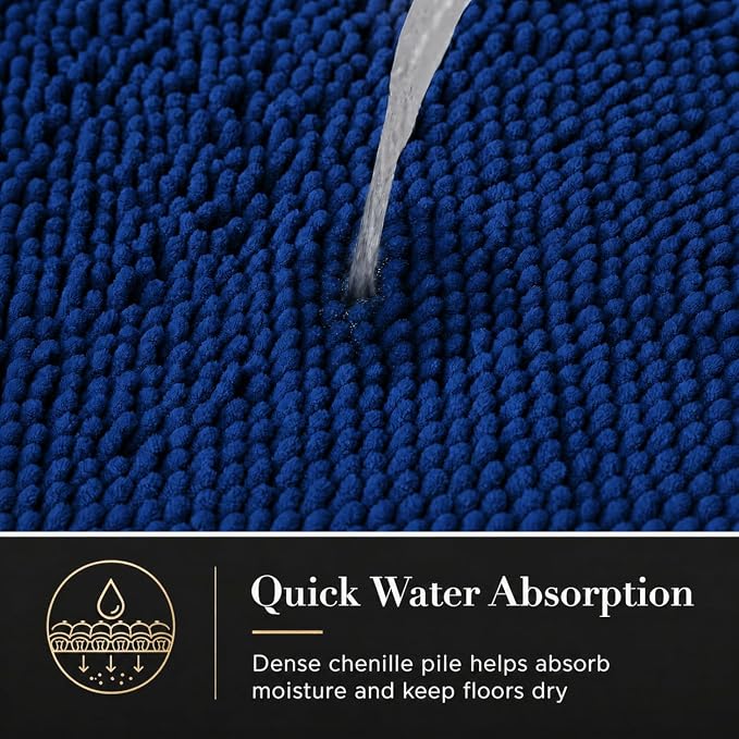 Bathroom Rugs Chenille Bath mat 3 Piece Set, Super Absorbent, Strong PVC Non Slip Backing, Bath mats for Bathroom, Plush Shaggy, Thick, Machine Washable, Bathtub, Toilet, Navy Blue