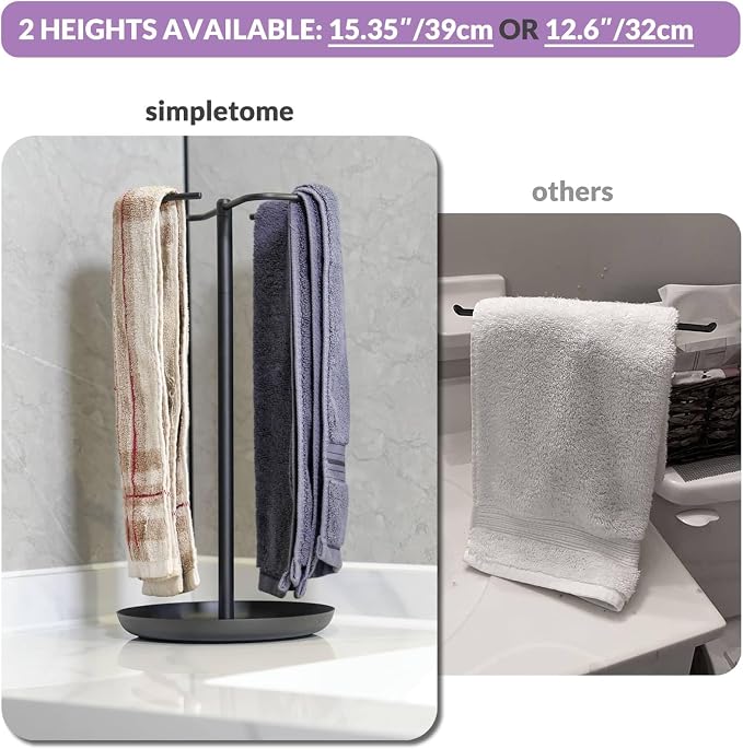 Hand Towel Holder Countertop with Storage Tray Weighted (Matte Black) | heavier base | electroplated for a lasting shine | bathroom organizer | storage tray for watch, necklaces, glasses, earring