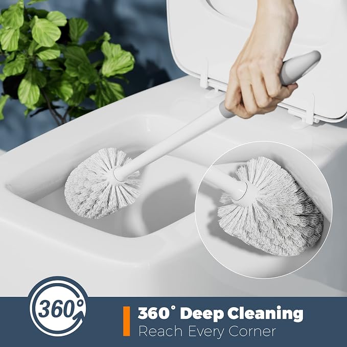 Holaloha Toilet Brush and Holder Set, 3 Pack, White | Bathroom Accessories, Ergonomic Silicone Handle, Dense Bristles, Deep Cleaning, with 3 Crevice Brushes, Scrubber