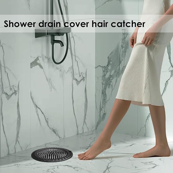 Huntonry Hair Catcher Shower & Tub Drain Protector, Bathtub & Sink Drain Strainer, Flat & Round, Black