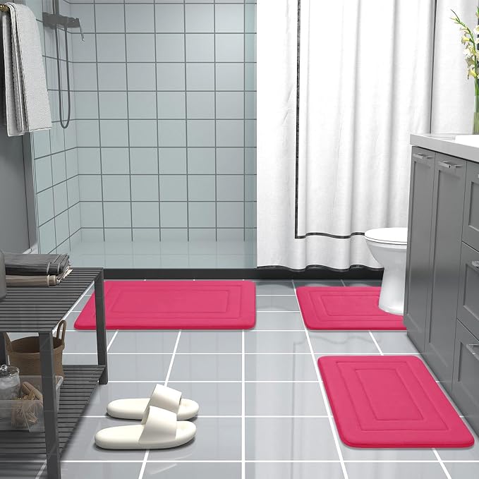 Arotive Memory Foam Bathroom Rug Mat 59x24, Ultra Soft and Absorbent Bath Mat, Machine Wash Dry, Comfortable Bath Rug Carpet for Bathroom Floor, Tub and Shower, Deep Pink