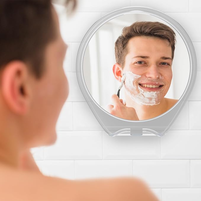 HONEYBULL Fogless Shower Mirror for Shaving with Suction Mount, White | Shatterproof Acrylic Bathroom Accessory With 360 Swivel & Built-in Razor Hook, Clear Reflection in Steam & No-Drill Setup