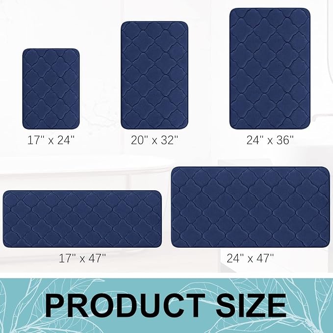 OLANLY Memory Foam Bath Mat Rug 36x24, Ultra Soft Bathroom Rugs, Navy | Thick Absorbent Carpet, Non-Slip Backing, Machine Washable, for Bathroom Floor, Tub, Shower and Home Decor Accessories
