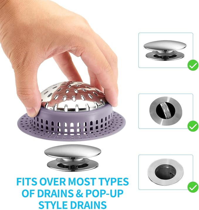 Aluvor Bathtub Drain Hair Catcher Shower Drain Cover Sink Drain Protector | Bathroom Sink & Bathtub Drain Strainer for Pop-Up & Regular Drains, purple