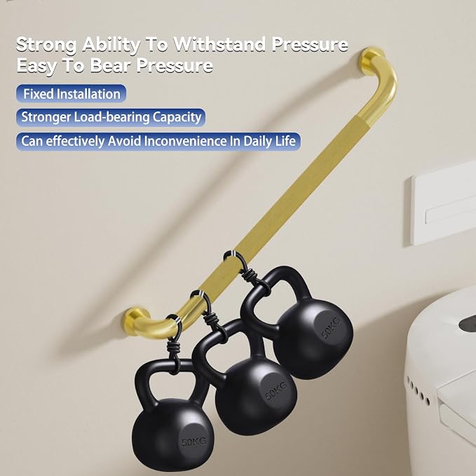 24 Inch Shower Grab Bar, Brushed Gold Bathroom Grab Bar Handle with Anti-Slip Knurled Grip, Stainless Steel Bath Balance Bar, 1.25" Diameter Bath Safety Bar Support for Seniors Elderly Pregnant