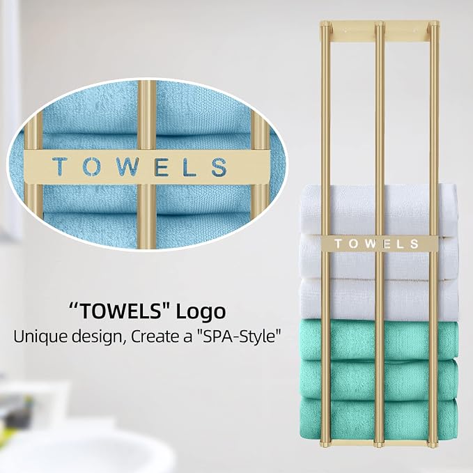 Bathroom Towel Storage, Bethom Wall Towel Rack for Rolled Towels, Bath Towel Holder Wall 30 Inch, Towel Racks Wall Mounted for Small Bathroom, Gold