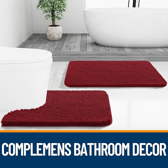 OLANLY Bathroom Runner Rugs 47x24, Extra Soft Absorbent Chenille Bath Rugs | Red, Quick-Drying Rubber Backing, Machine Washable Long Bath Mat for Bathroom Floor, Tub and Shower, Home Decor Accessories