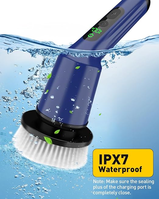 Electric Spin Scrubber for Bathroom, Shower Scrubber with Long Handle | Shower Cleaner Brushes, IPX7 Waterproof & 2 Speed, 3 Brush Heads, 90min Runtime, Bathroom Cleaning Supplies for Toilet Tub