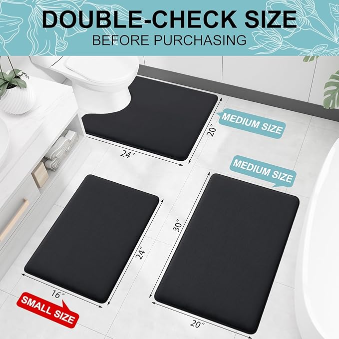 Smiry Memory Foam Bath Mat 40x24, Extra Soft and Absorbent Bathroom Rugs | Black, Quick Dry Machine Washable Non-Slip Bath Mat for Bathroom Floor, Shower and Tub