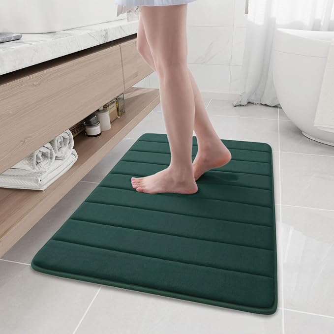 Buganda Memory Foam Bath Mat 35.4 x 24, Ultra Soft Absorbent Bathroom Rugs | Dark Green, Machine Washable Quick Dry Bath Mats for Bathroom Floor, Shower and Tub, Home Decor Accessories