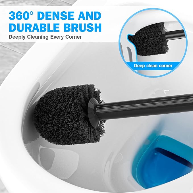 Toilet Plunger and Brush Set, Bowl Brush and Heavy Duty Toilet Plunger with Ventilated Holder, 2-in-1 Toilet Brush and Plunger Combo for Bathroom Deeply Cleaning（Black）